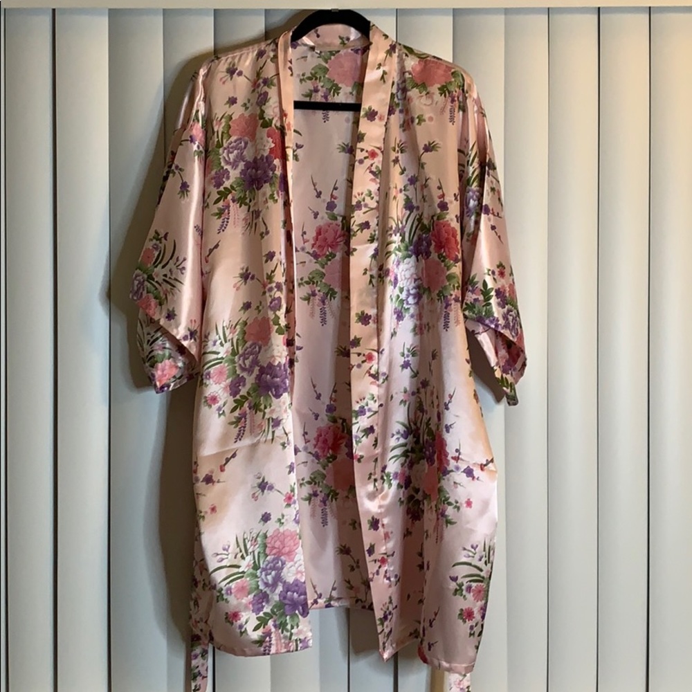 Pink floral print robe